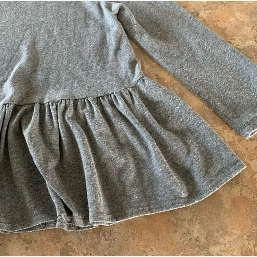 12- Free People Boxy Ruffle Hem Heather Gray BOHO Tunic Shirt Top sz XS